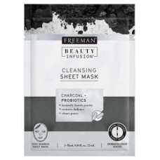 Тканинна маска очищає Вугілля і Прибуток Фріман Beauty Infusion Cleansing Sheet Mask Charcoal + Probiotics Freeman
